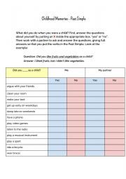 English Worksheet: Childhood Memories - Past Simple