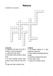 English Worksheet: Crossword: Nature