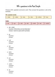 English Worksheet: Wh- questions in the Past Simple