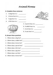 English Worksheet: Animal Homes