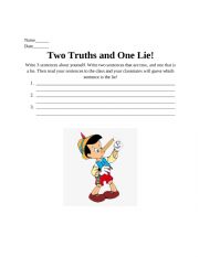 English Worksheet: 2 Truths and 1 Lie Worksheet