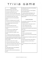 English Worksheet: Trivia Game