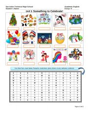 English Worksheet: UNIT 3 8TH LEVEL. CELEBRATIONS.