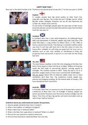 English Worksheet: New Years Eve traditions in England, Scotland, The USA and Australia