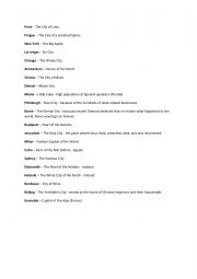 English Worksheet: NICKNAMES OF FAMOUS CITIES