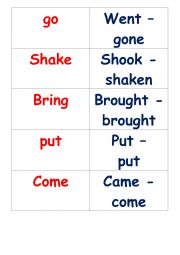 English Worksheet: irregular verbs memory game