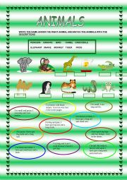 English Worksheet: Animals fun activities 