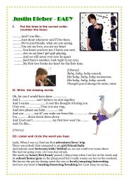 English Worksheet: SONG BABY JUSTIN BIEBER