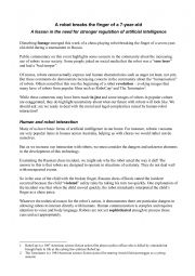 English Worksheet: A robot breaks the finger of a 7-year-old