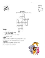 English Worksheet: ANIMALS-CROSSWORD PUZZLE