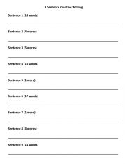 English Worksheet: 9 Sentence Creative Writing