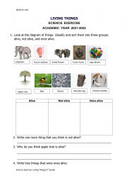 English Worksheet: Living Things Classifying