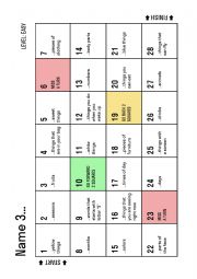 English Worksheet: Name 3 easy