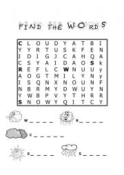 English Worksheet: FIND THE WORDS WEATHER