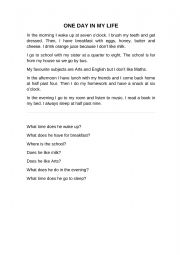 English Worksheet: ONE DAY IN MY LIFE
