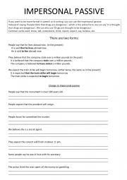 English Worksheet: IMPERSONAL PASSIVE