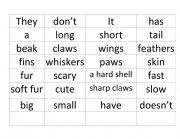 Animal body parts unscramble sentences. 