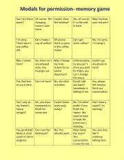 English Worksheet: Modals for permission- memory game