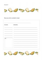 English Worksheet: Write a sandwich recipe