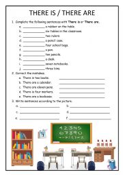 English Worksheet: There is and there are