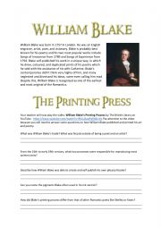 English Worksheet: William Blake and The Printing Press