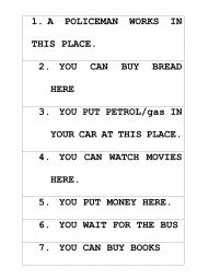 English Worksheet: places in town clues