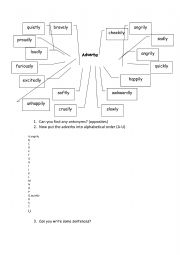 English Worksheet: Arrange the adverbs in alphabetical order