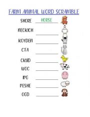 English Worksheet: Unscramble - Animals