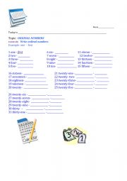 English Worksheet: Ordinal Numbers 1st-31st