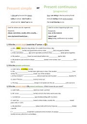 English Worksheet: Present simple vs. continuous