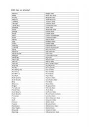 English Worksheet: U.S. state nicknames