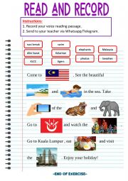 English Worksheet: Read and record- Welcome to Malaysia