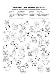 English Worksheet: How many farm animals