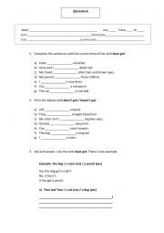 English Worksheet: Short test Grammar