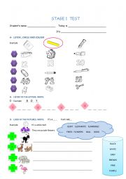 numbers, letters, classroom objects, colours