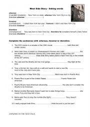 English Worksheet: West Side Story - linking words
