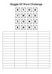 English Worksheet: Boggle 60 Word Challenge