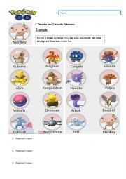 English Worksheet: Pokemon descriptive writing