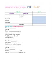 English Worksheet: working with prefixes and suffexes