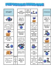 English Worksheet: Prepositions of place. Board game. 