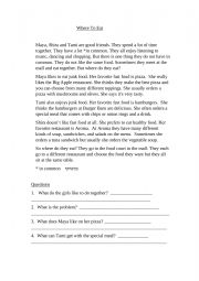 English Worksheet: Where to Eat 