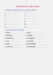 English Worksheet: months of the year