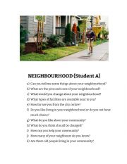 English Worksheet: Neighbourhood