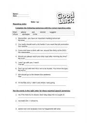 English Worksheet: Reported speech- reporting verbs
