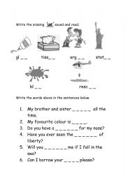 Phonics worksheet sound ue