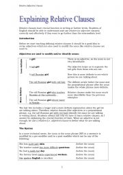 English Worksheet: Explaining Relative Clauses + Exercises + Key
