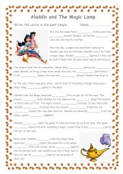 English Worksheet: past simple ALADDIN REGULAR VERBS