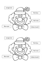 English Worksheet: paint the clown