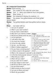 English Worksheet: Restaurant Conversation