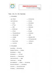 English Worksheet: Prepositions of time